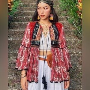 NWOT ZARA BEADED FABRIC MIX JACKET